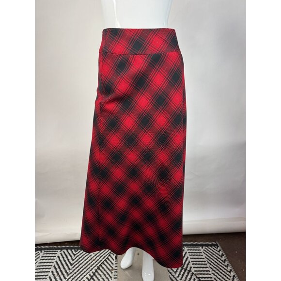 Vintage Covington Red & Black Plaid Midi Skirt Size 10 Polyester Blend Made In I - Picture 1 of 16